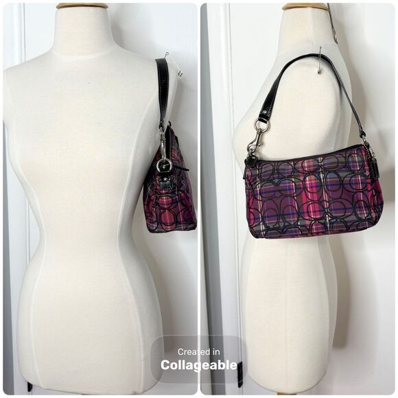 Y2K Coach Signature Tartan Top Handle Pouch F44166 Glitter Demi Mini Bag - Picture 2 of 10